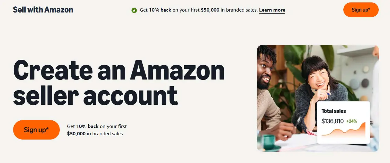 Página de registro de vendedores de Amazon